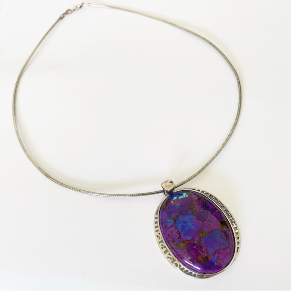925 sterling silver Mojave purple turquoise pendant on 18” sterling chain - Picture 2 of 8
